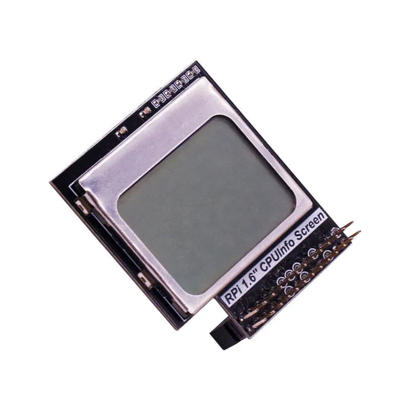 1.6-inch LCD display showing CPU information on colour screen with visible backlight switch for Raspberry Pi