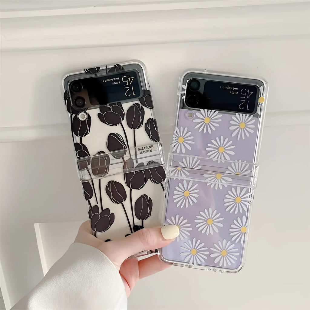Flower design folding screen phone case for Samsung Galaxy Z Flip in daisy pattern