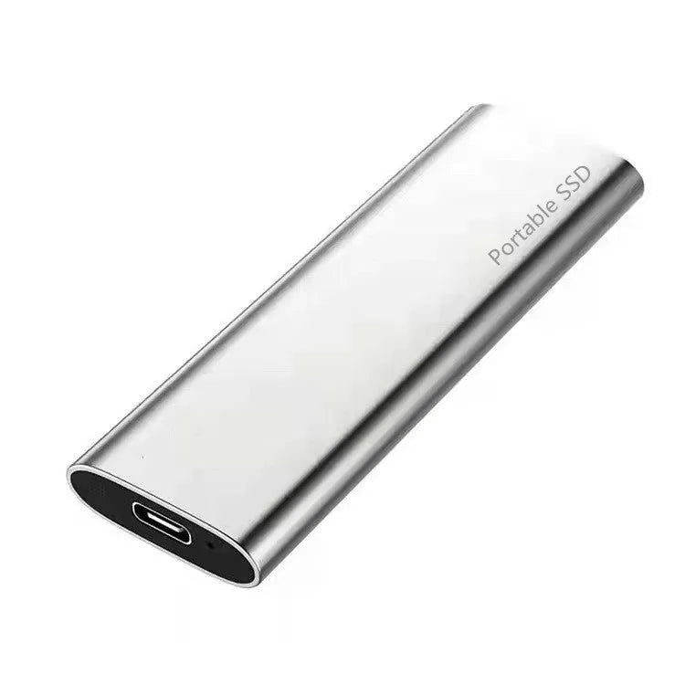 Portable mobile SSD hard drive with metal casing and ultra-thin design in red colour