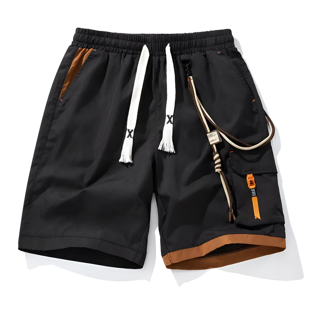 Man wearing coffee-coloured loose-fit bamboo fibre plus size sports shorts with a high waist.