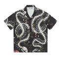 Snake bone pattern printed Cuban collar short sleeve shirt in loose fit design