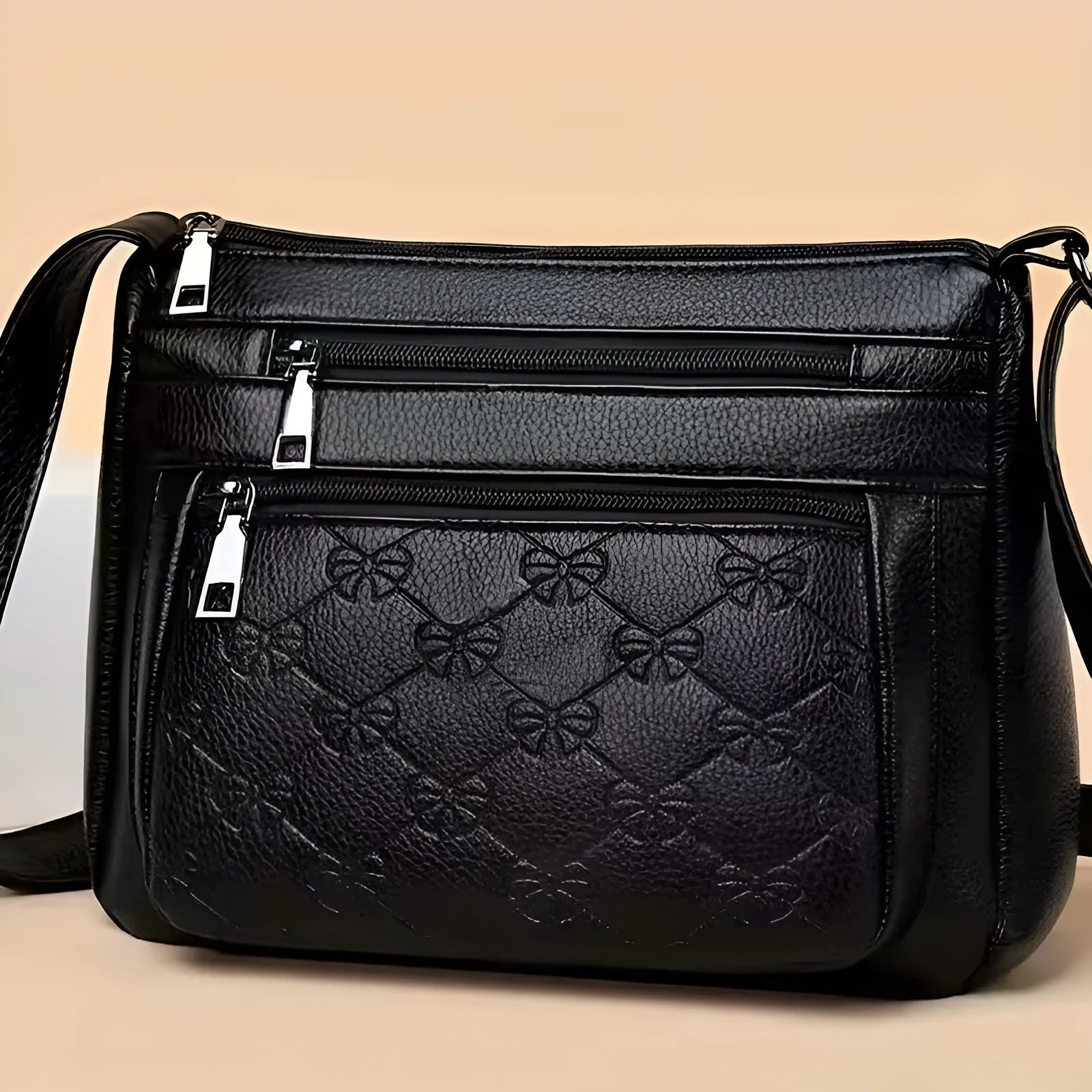 Butterfly black women's shoulder messenger bag with horizontal square shape and crossbody strap