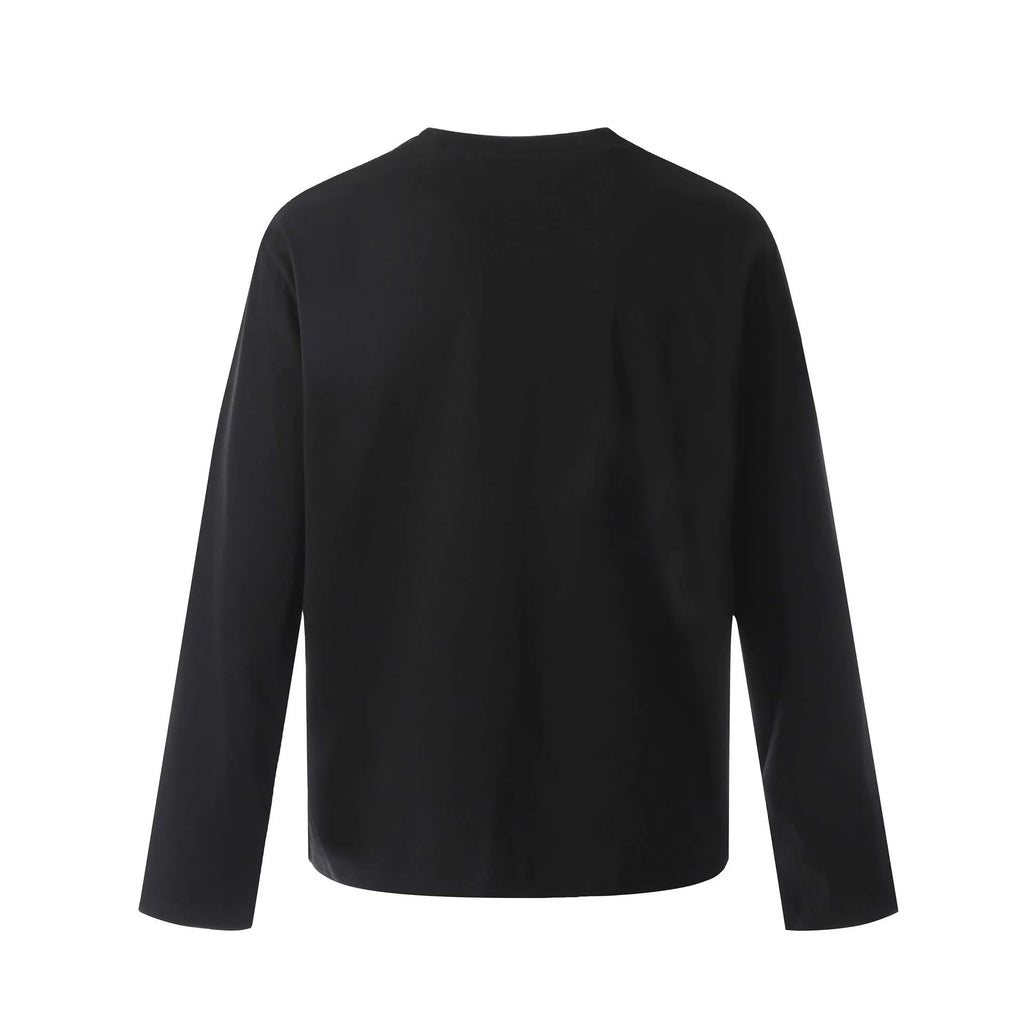 Black American retro style loose cotton long sleeve pullover on hanger