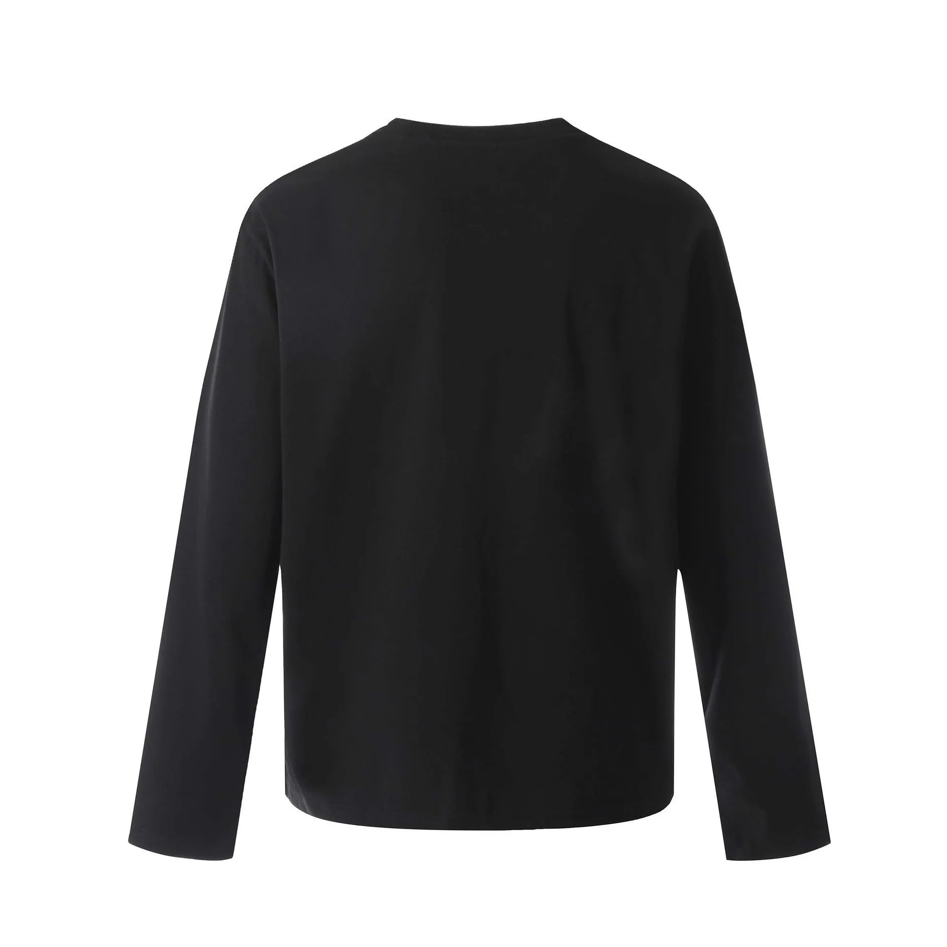 Black American retro style loose cotton long sleeve pullover on hanger