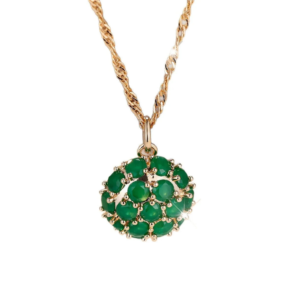 Champagne gold round emerald diamond pendant necklace on an adjustable 51-60cm copper chain.