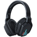 Luminous black wireless gaming headphones with head-mounted design showing NFC connectivity symbol