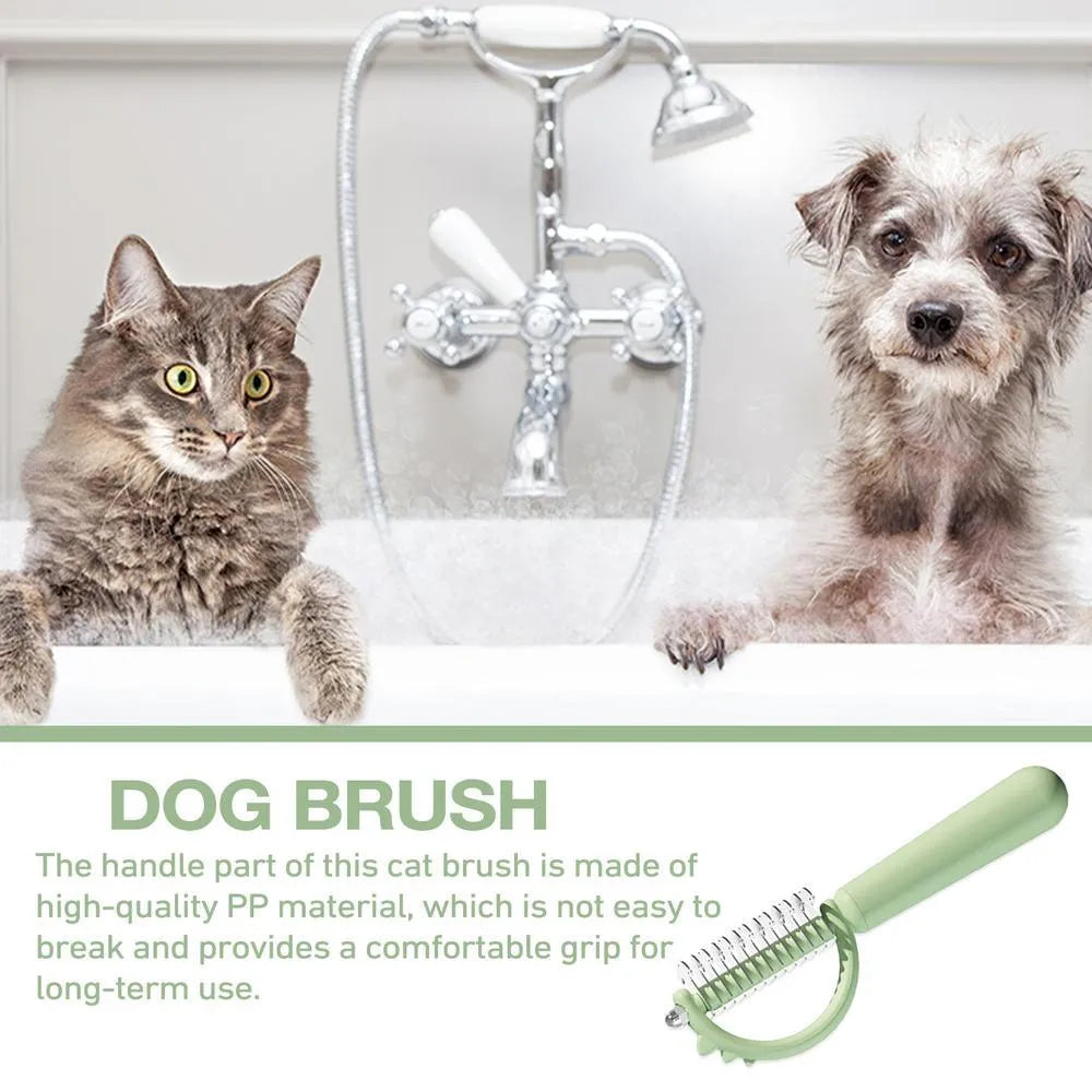 Blue dinosaur-shaped cat brush with stainless steel bristles for self-cleaning grooming