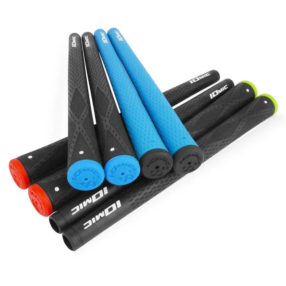 TPE golf club grip showing colour options including pink, red, blue, white, and black variations