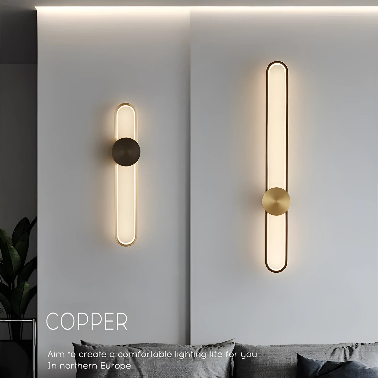 Round 60cm iron wall lamp in minimalist design with warm LED light