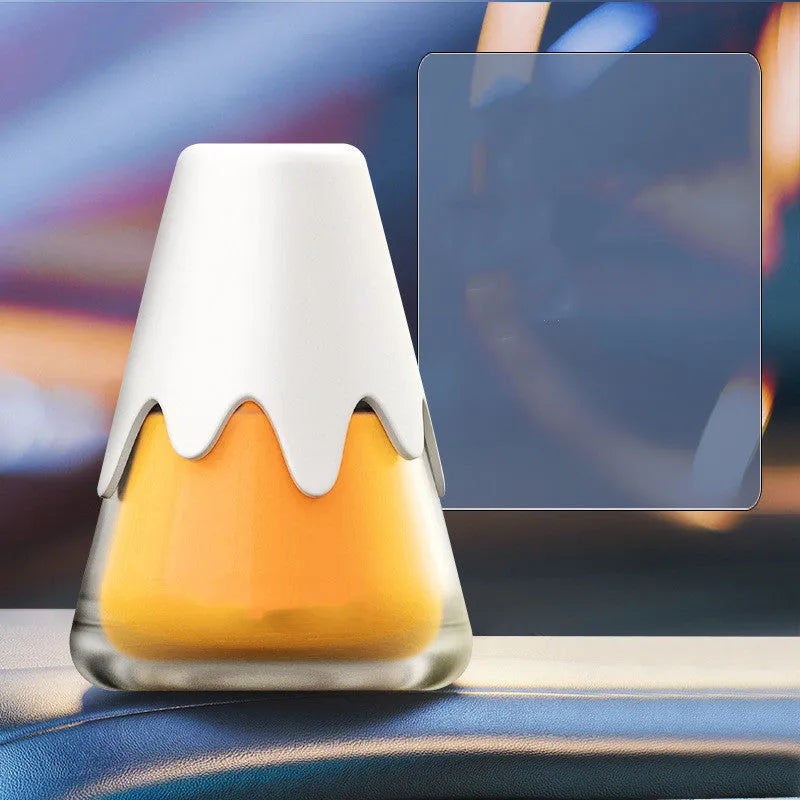 Glass car aromatherapy cup diffuser with paste fragrance cartridge in 9.1cm x 6.9cm dimensions