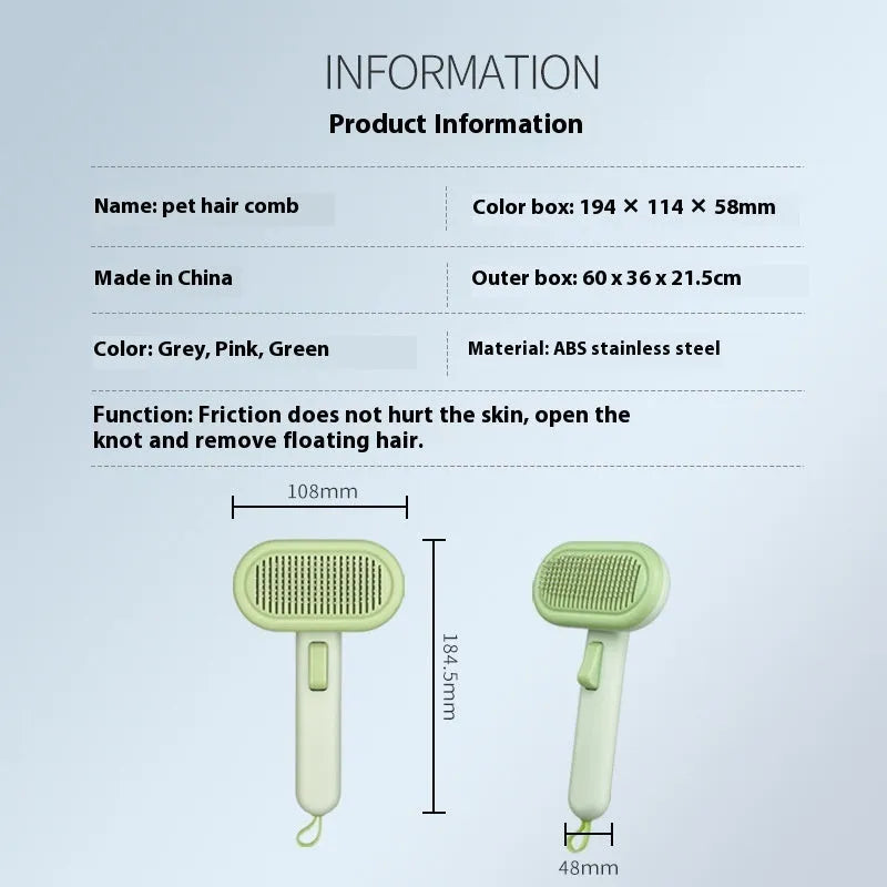 Large pet hair removal comb with floating blades in light green, pink or light grey colour options