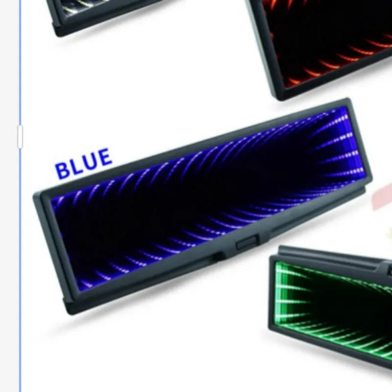 Square plastic car rearview mirror with LED lighting and 280mm flat mirror surface in monochrome colour