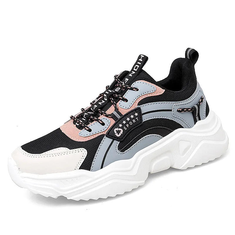 Women's white thick-soled casual sports shoes with mesh upper and buckle detail in Moonlight colour.