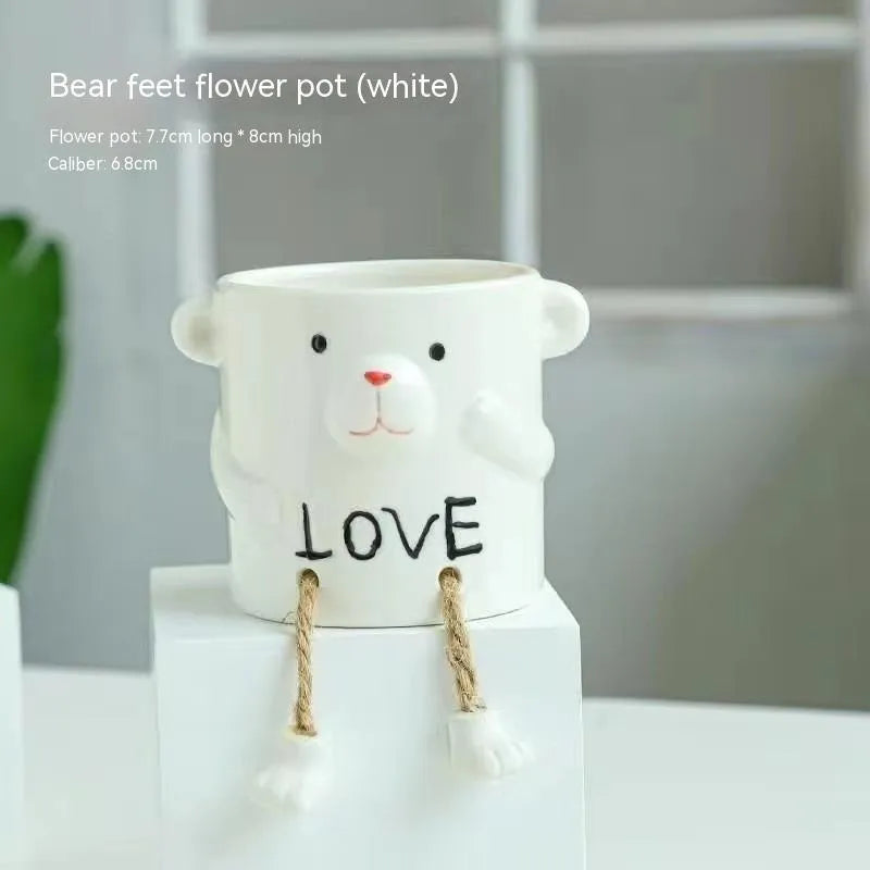 Ceramic hanging foot flowerpot in a cartoon style, suitable for succulent plants on a desktop