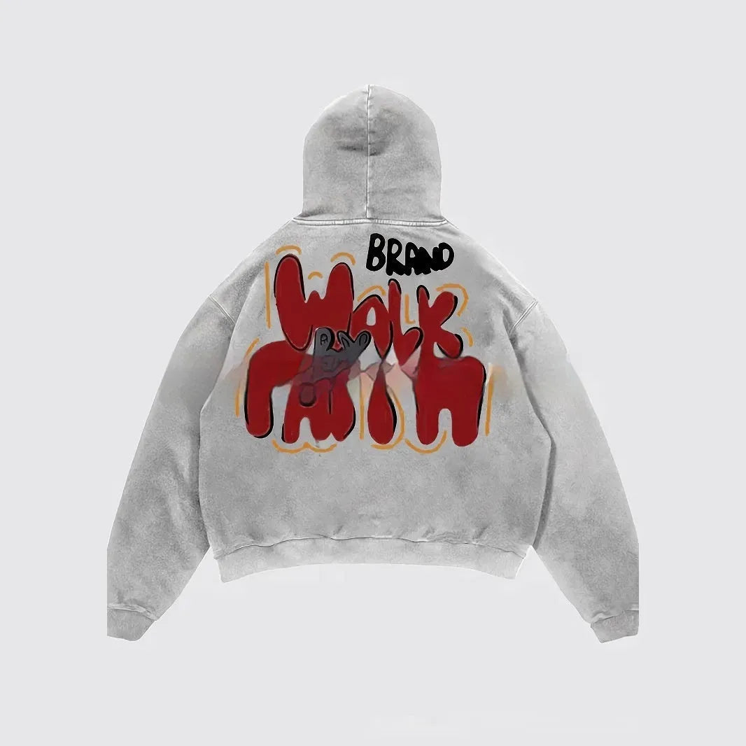 Granny Grey women's hoodie with vintage character print, long sleeves, and pockets.