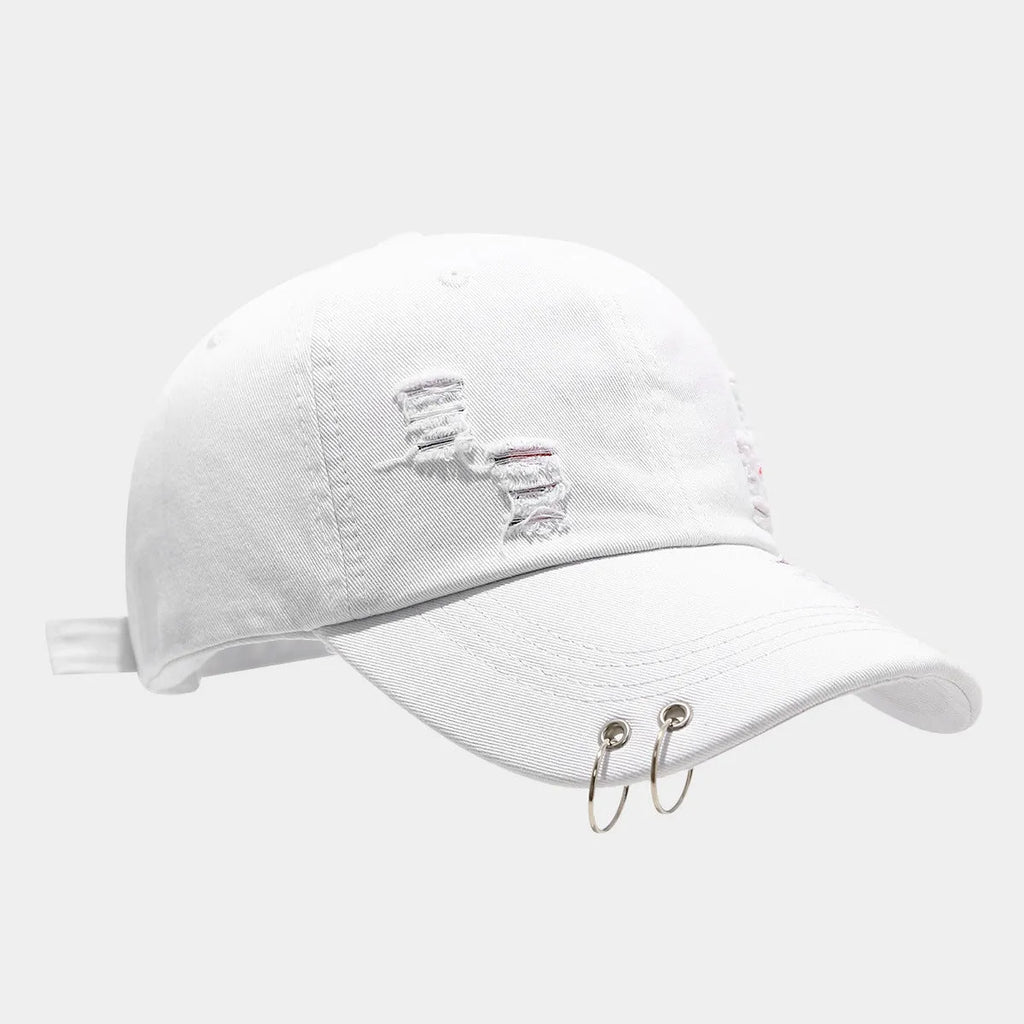 Men's adjustable denim peaked cap in street style with dome crown