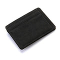 PU leather RFID blocking magic wallet in a solid colour, shown open to reveal card slots and a zippered coin pouch.