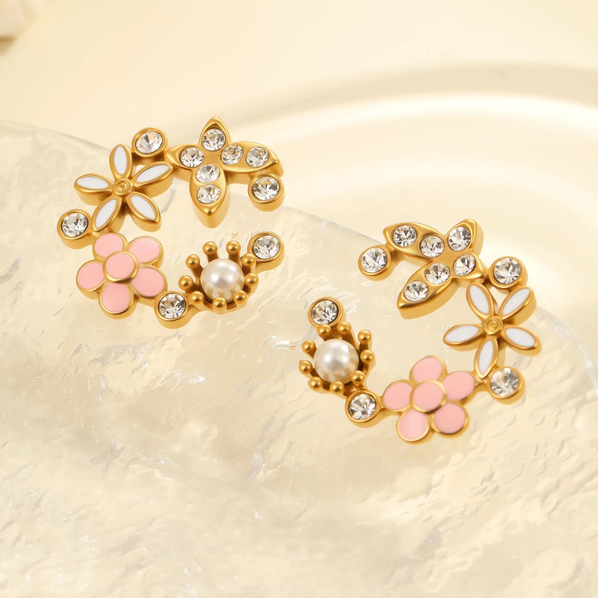 Colourful flower stud earrings with petal design on stainless steel posts