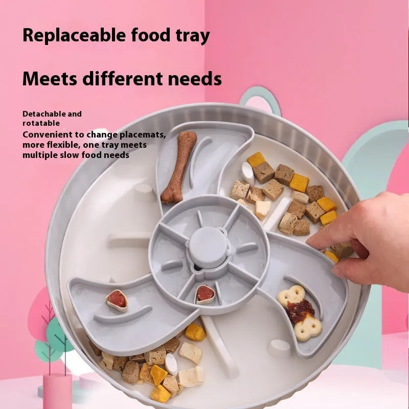 Slow feed dog bowl with rotating silicone lick mat in beard pattern design