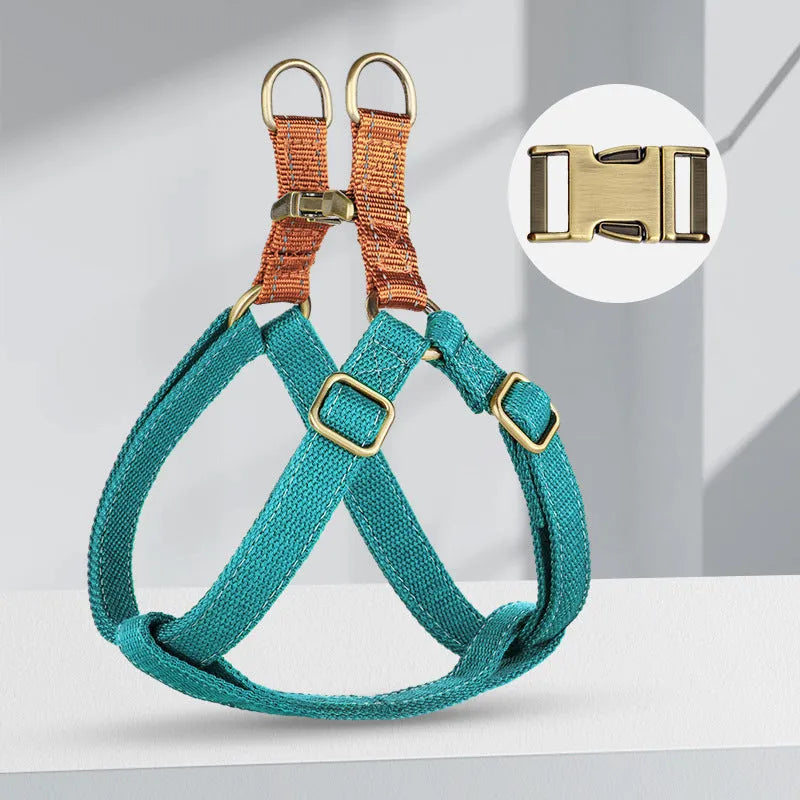 Brown vest-style dog leash with adjustable cotton chest harness and nylon lead for small dogs