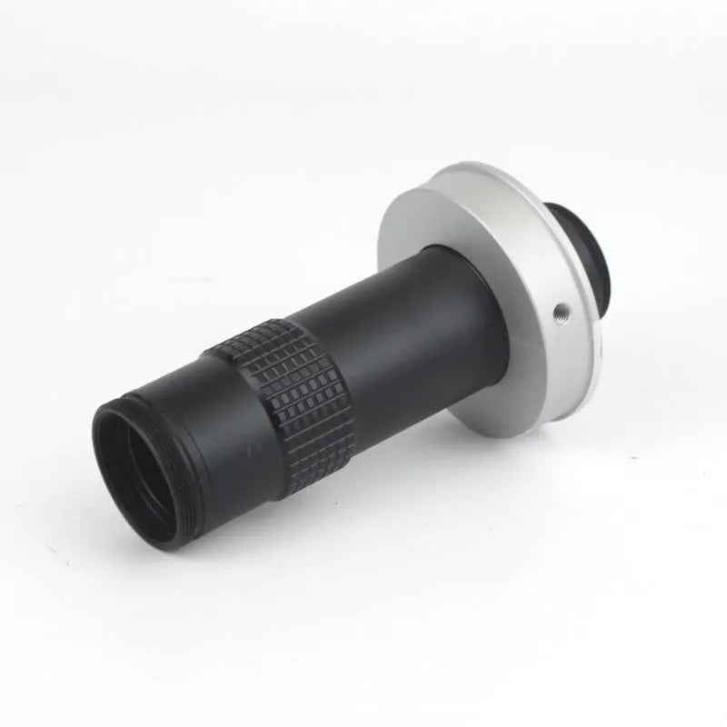 Black industrial monocular camera lens with 0.1-1.3X magnification for component inspection