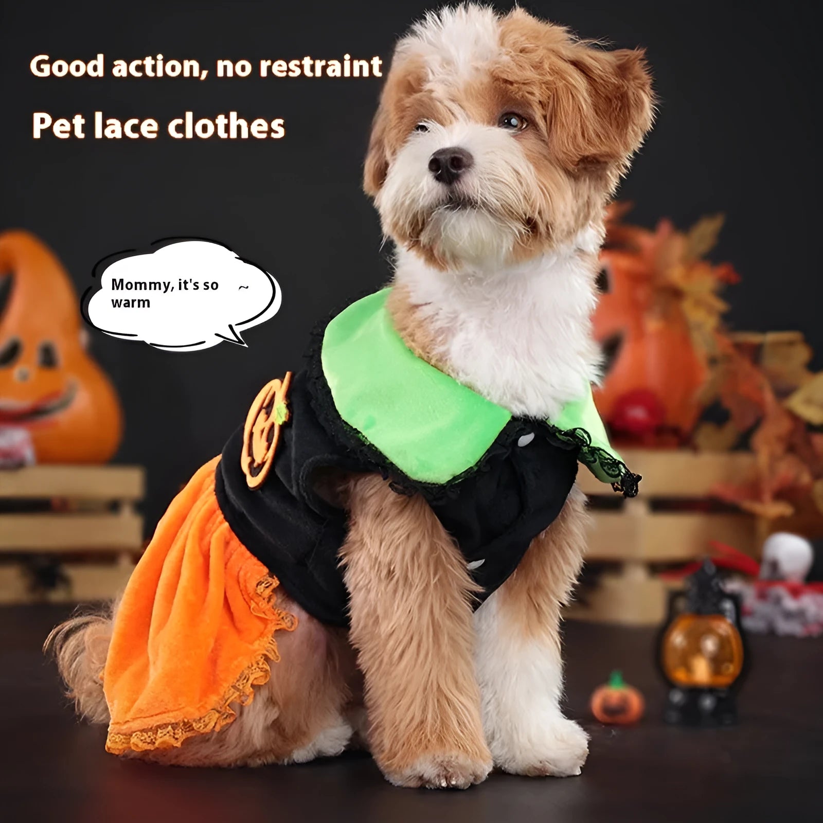 Crystal velvet pet Halloween costume in pumpkin skirt and sweater styles for small dogs and cats