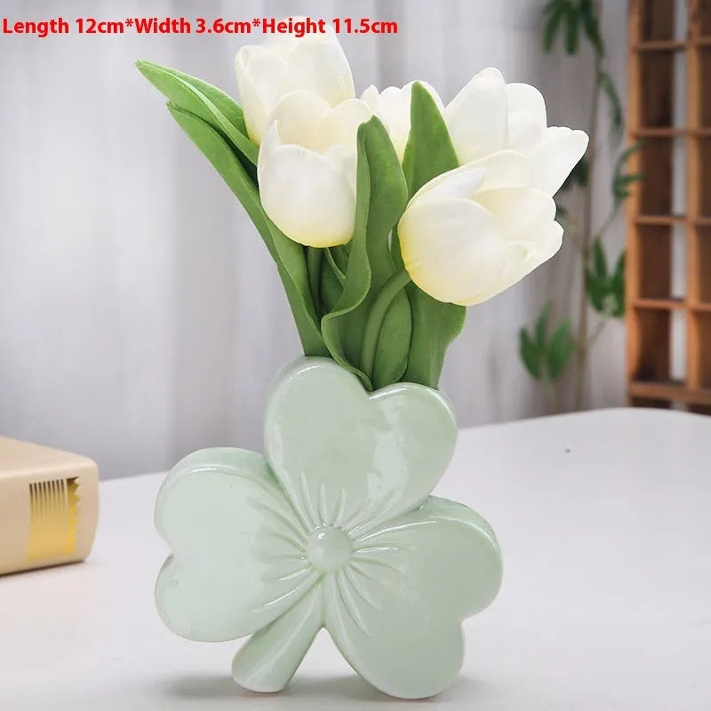 European style ceramic desktop vase in pink, red, light green, or white colour