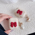 Beige red bow design TPU protective case for AirPods Pro and AirPods 1-3 wireless earphones