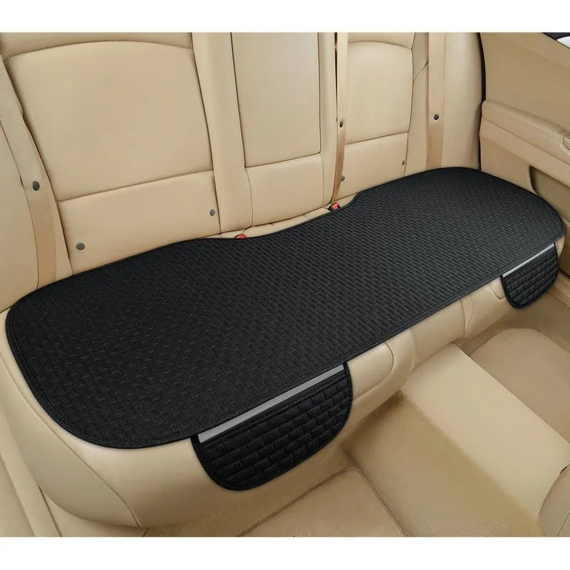 Linen plaid car cushion set in charm coffee colour showing hemming style on car seat