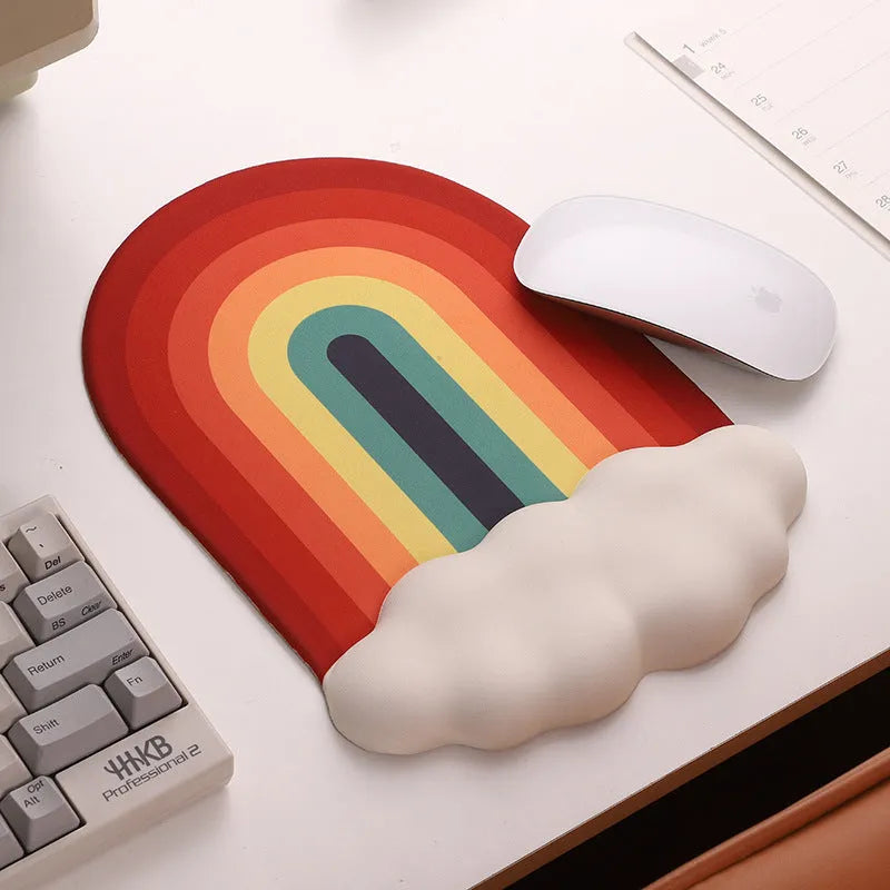 Silica gel wrist rest mouse pad and keyboard support set with pastoral cloud pattern