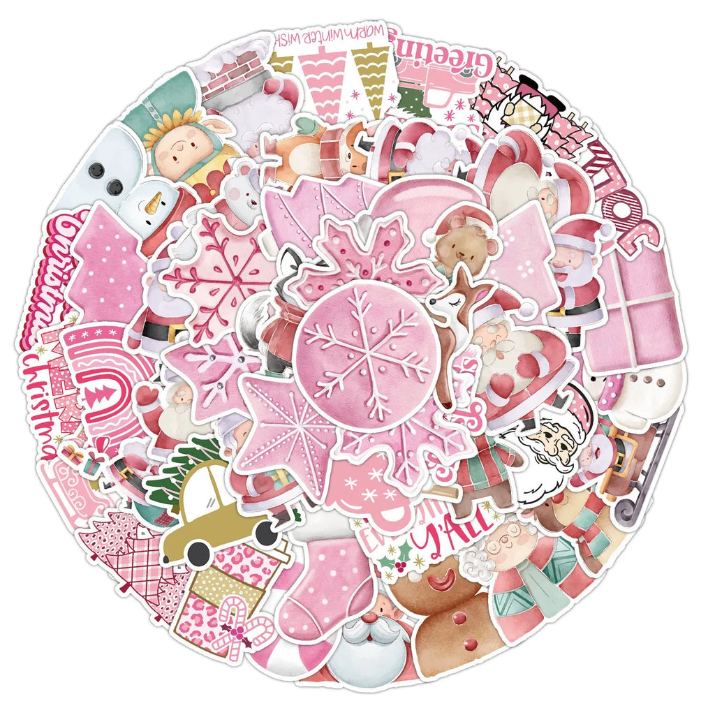 50-piece set of cute Christmas themed waterproof stickers in various sizes from 4cm to 8cm
