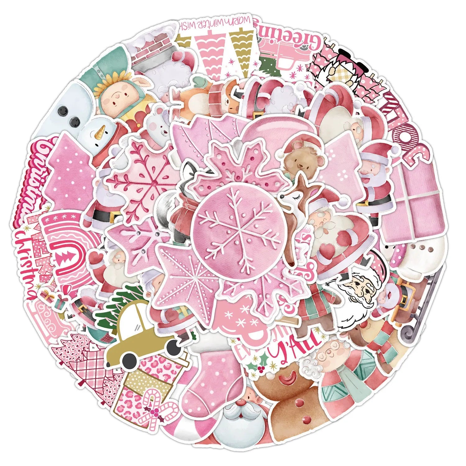 50-piece set of cute Christmas themed waterproof stickers in various sizes from 4cm to 8cm