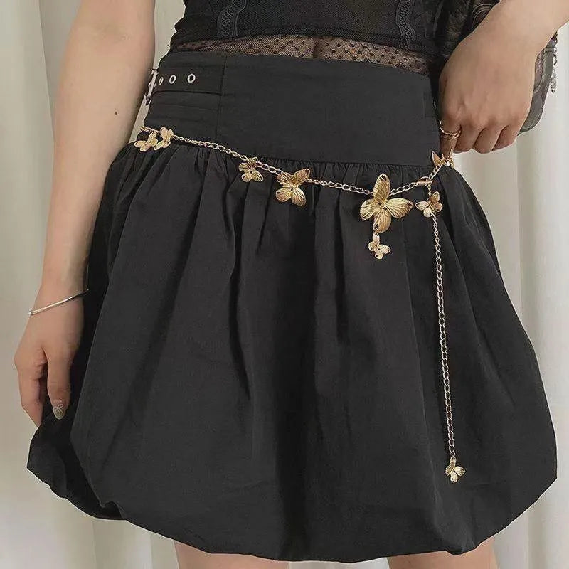 Retro butterfly waist chain belt with alloy construction, 104cm length
