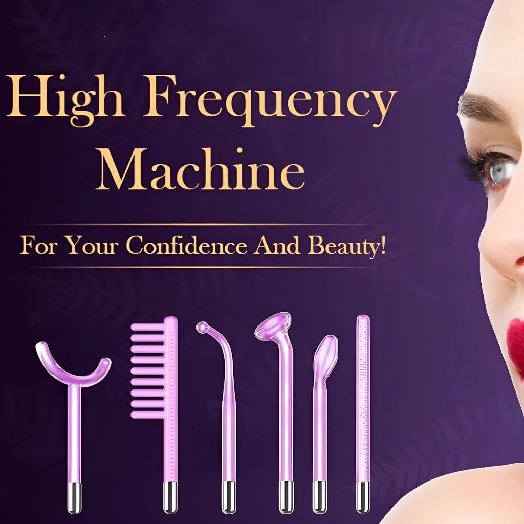 Purple eutic electrotherapy rod beauty instrument with six accessory heads for professional skin treatments