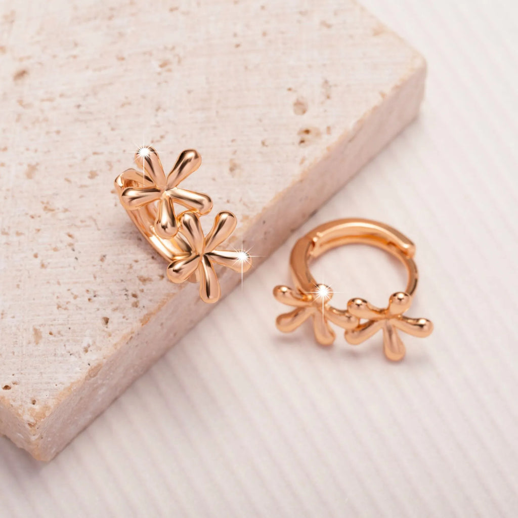 Circular rose gold waterdrop flower earrings with electroplating finish