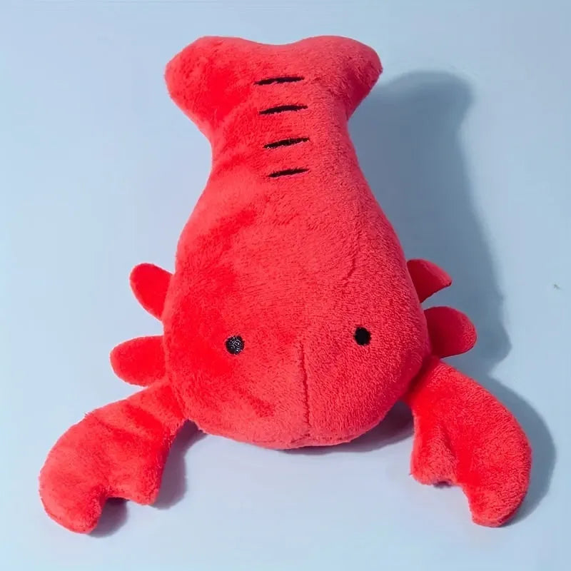 Red lobster stuffed dog toy with squeaker for small and medium breeds measuring 12.5 cm long