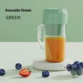 USB-powered portable juicer in avocado green or cherry blossom pink with multiple blade options