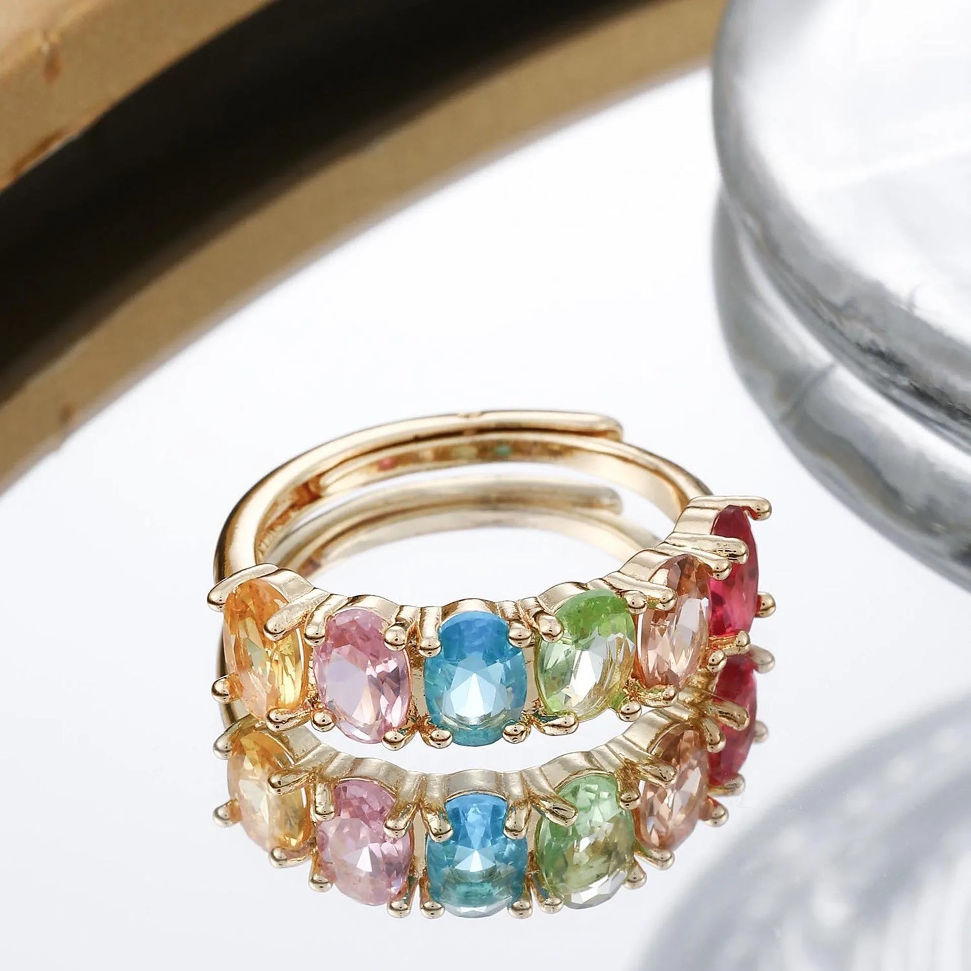 Women's gold adjustable zircon ring with retro European American styling