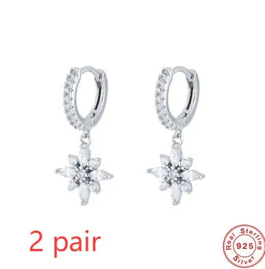 S925 sterling silver snowflake pendant earrings with geometric design in white gold or yellow gold colour