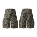 Retro washed cotton workwear shorts in a loose fit, shown in grey, green, camouflage, or blue colour.