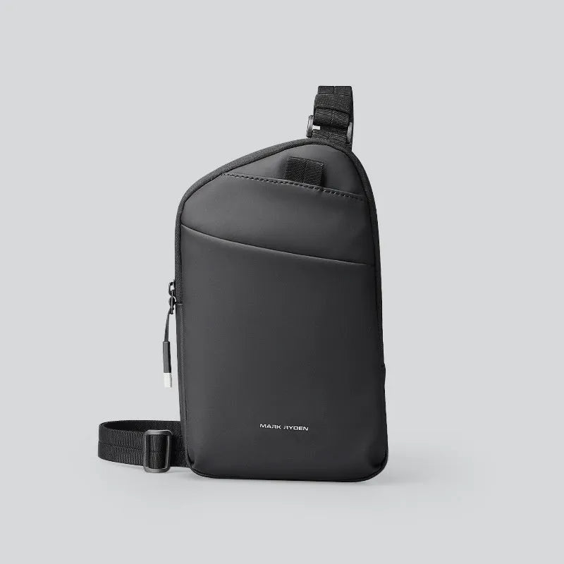 Men's black Oxford cloth crossbody bag with simple design and wear-resistant construction
