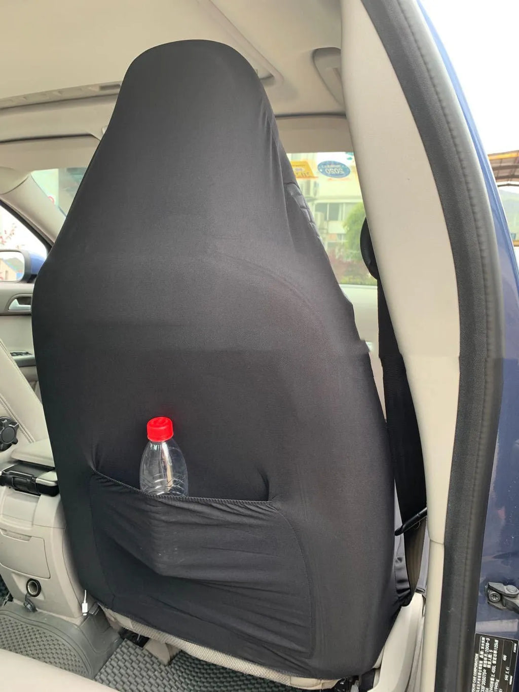 Black quilted PU and polyester fabric universal car seat cover with plastic hooks