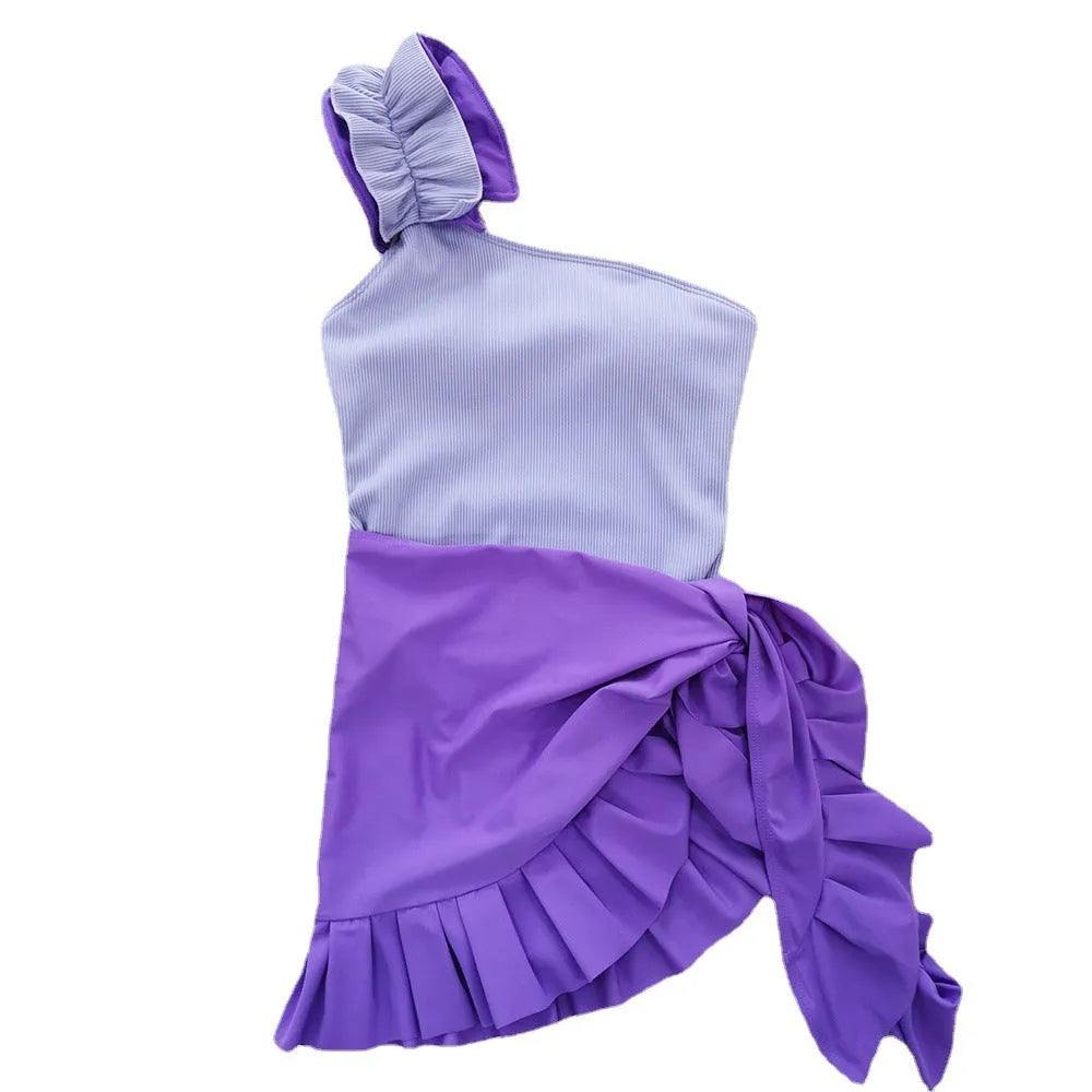 Women's single-shoulder suspender tube top one-piece swimsuit with high-waisted design in solid colours