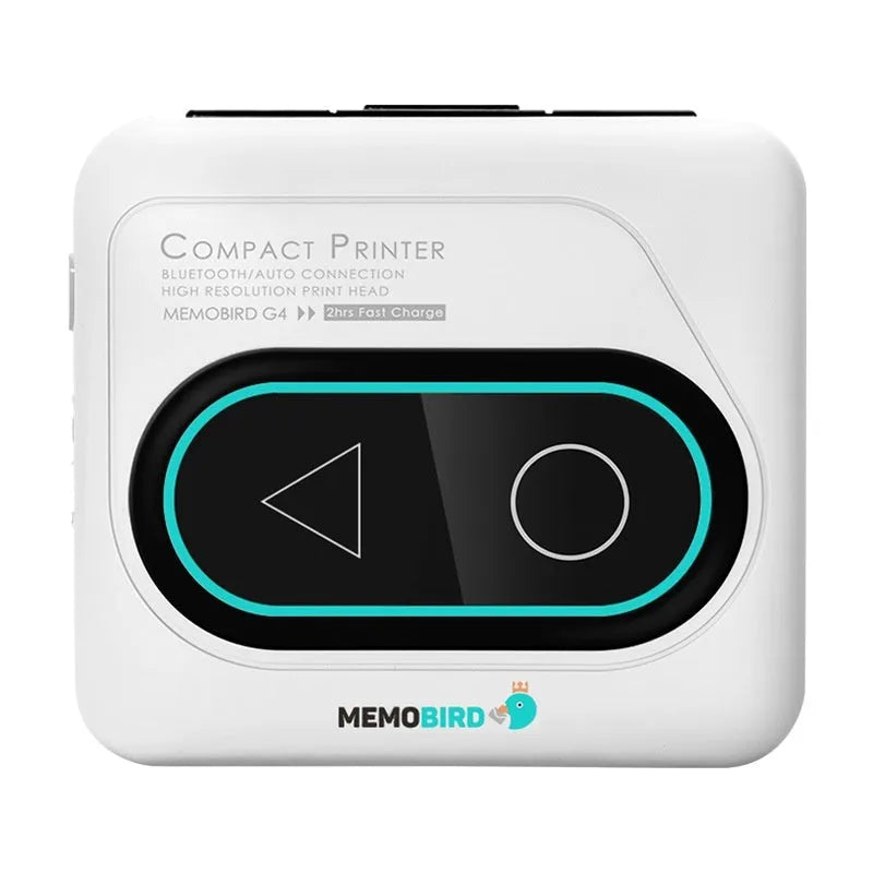 Compact Avocado Green Bluetooth mini thermal printer with charging cable and paper roll on a white surface.