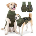 Army green and dark blue polyester dog anxiety jacket in sizes XS to XXXL for stress relief