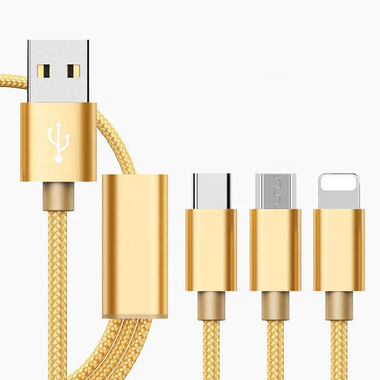 Three-in-one 1.2m Micro USB charging cable for mobile phones in six colour options
