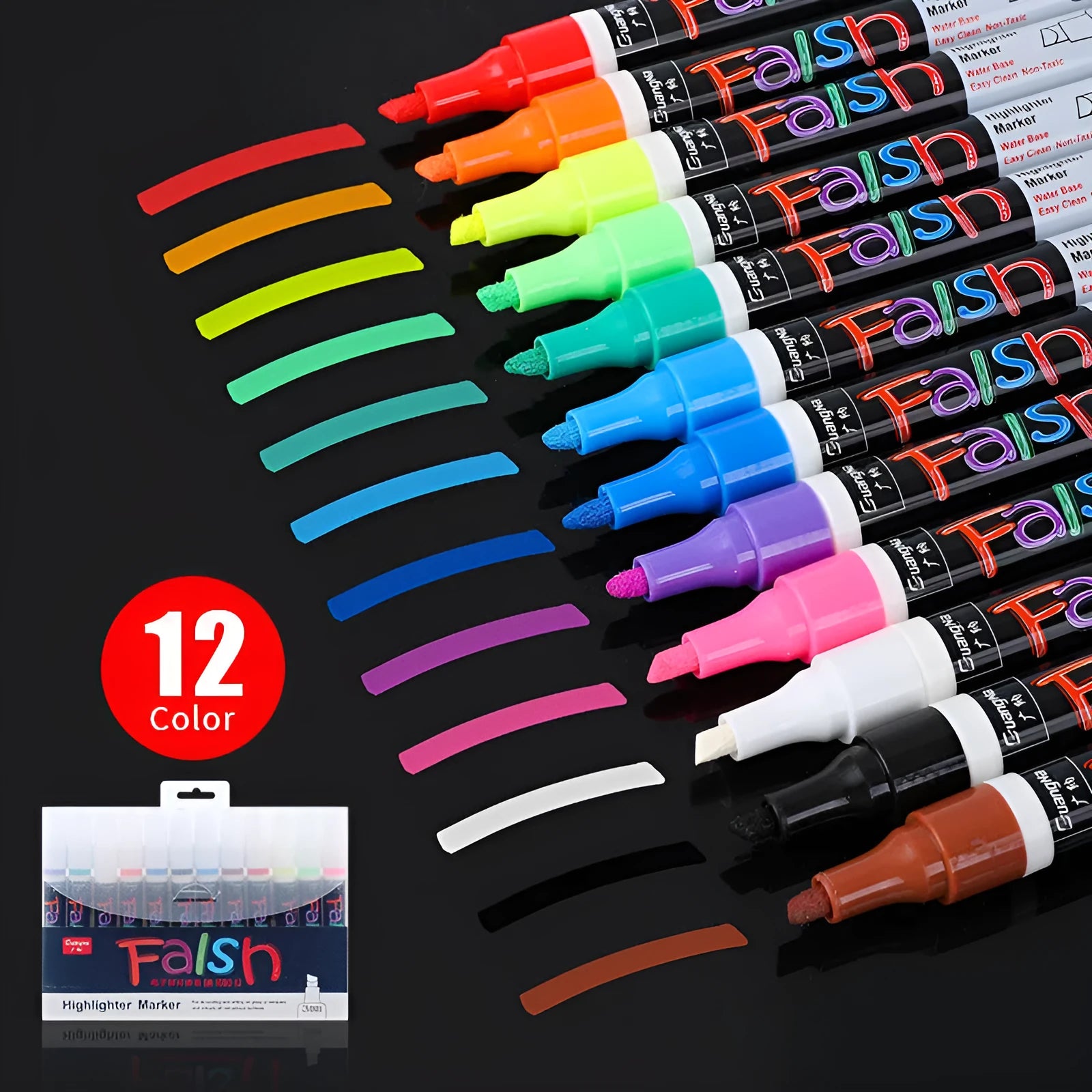 Electronic fluorescent board highlighter with 6mm tip and oblique pen shape in plastic shell