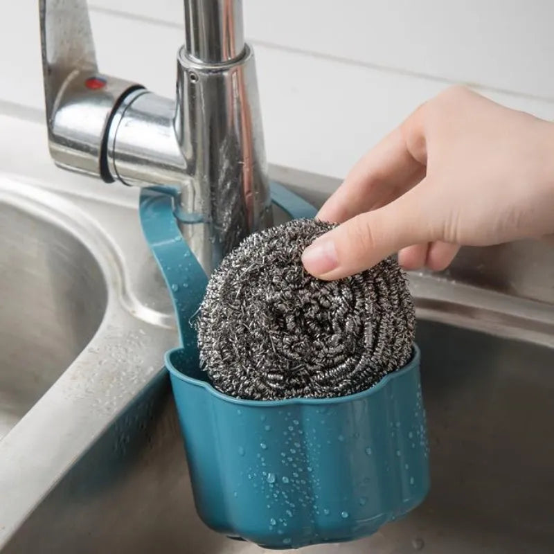 Nordic style plastic sink drain basket in dark blue measuring 20cm by 10cm by 7.5cm
