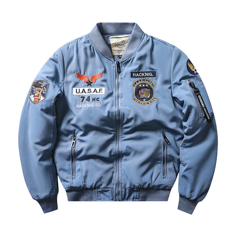 Slim-fit stand collar men's retro embroidery cotton-padded coat in polyester blend fabric