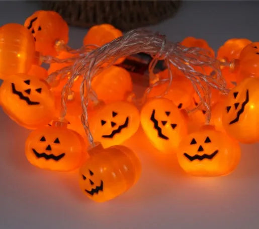 Halloween LED string lights with pumpkin lantern and ghost pendants on 1.2m cord